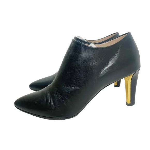 Chloe RARE Black Leather Heeled Booties Gold Detailing Women's Size 36.5 EU 6.5 - Picture 1 of 14